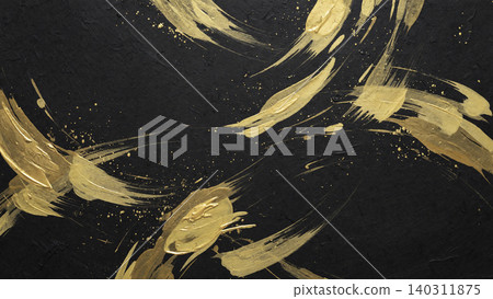 背景圖為柔和彎曲的立體金色筆觸在黑色日本紙上交錯而成。 背景圖為柔和彎曲的立體金色筆觸在黑色日本紙上交錯而成。 140311875