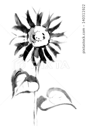 Ink painting, sumi-e (ink painting), summer sunflowers Ink painting, sumi-e (ink painting), summer sunflowers 140311922
