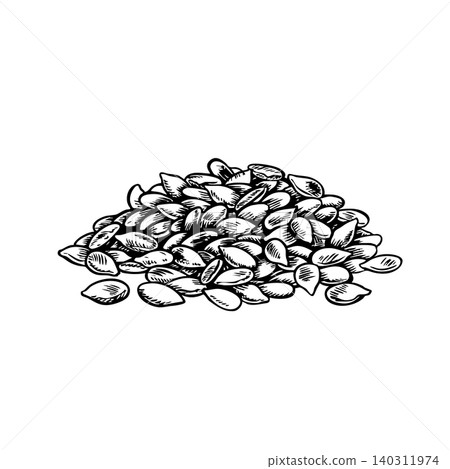 Seeds. Hand-drawn watercolor illustration. A handful of flaxseed. Design element for labels and packaging, as well as for banners, posters, and more Seeds. Hand-drawn watercolor illustration. A handful of flaxseed. Design element for labels and packaging, as well as for banners, posters, and more 140311974
