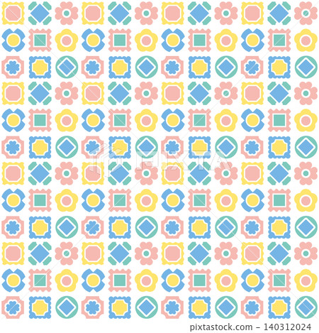 Seamless pattern of pastel-colored flowers and geometric designs Seamless pattern of pastel-colored flowers and geometric designs 140312024