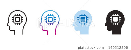 An icon representing artificial intelligence and AI utilization. A vector illustration of a profile and a chip. An icon representing artificial intelligence and AI utilization. A vector illustration of a profile and a chip. 140312296