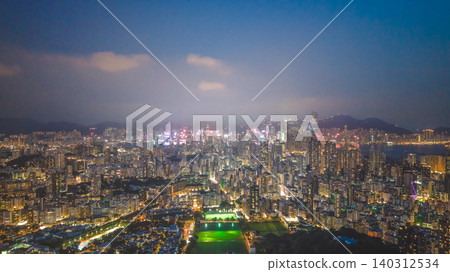 May 29 2022 Night view of Kowloon showing dense building May 29 2022 Night view of Kowloon showing dense building 140312534