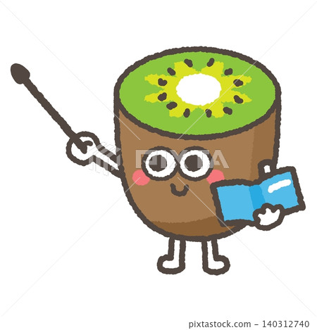 A cute green kiwi character teaching with a pointer stick. A cute green kiwi character teaching with a pointer stick. 140312740