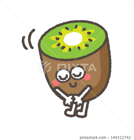 A cute green kiwi character bowing A cute green kiwi character bowing 140312742