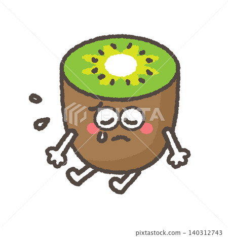 A cute green kiwi character sitting and shedding tears. A cute green kiwi character sitting and shedding tears. 140312743
