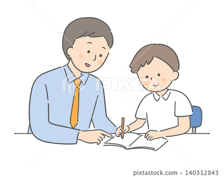 A boy receiving individual instruction from his teacher. A boy receiving individual instruction from his teacher. 140312843
