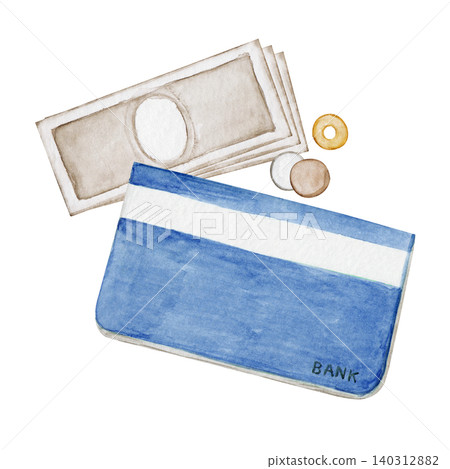 Bankbook and cash; bank account; watercolor illustration Bankbook and cash; bank account; watercolor illustration 140312882