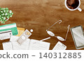 Household budget and finances: Managing money at a desk. Background: Watercolor illustration. 140312885