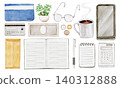 Household Account Book and Budgeting: Money Management - Watercolor Illustration Set 140312888