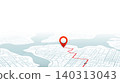 Navigation to poi. Main road throughout map. Simple scheme of isometric city. Location tracks dashboard. Generic city map with signs of streets, roads, house. Vector illustration, map background 140313043