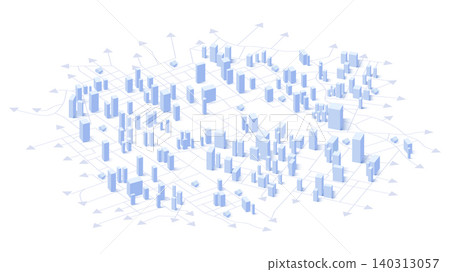 Urbanization concept, cityscape on map with interconnected lines. Encompasses the growth of urban areas. Reflects population concentration, the increasing interconnectedness of urban spaces. Vector Urbanization concept, cityscape on map with interconnected lines. Encompasses the growth of urban areas. Reflects population concentration, the increasing interconnectedness of urban spaces. Vector 140313057