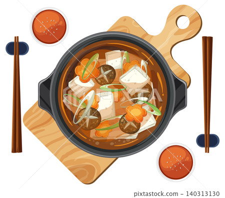 Top View of Japanese Hot Pot with Tofu and Vegetables Top View of Japanese Hot Pot with Tofu and Vegetables 140313130