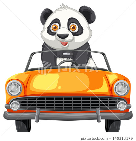 Cartoon Panda Driving an Orange Convertible Car Cartoon Panda Driving an Orange Convertible Car 140313179