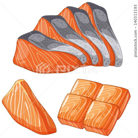 Vector Illustration of Fresh Salmon Cuts Vector Illustration of Fresh Salmon Cuts 140313193