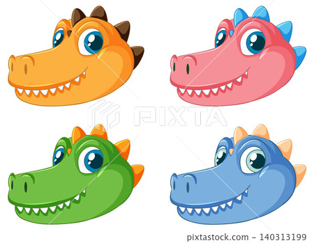 Colorful Cartoon Dinosaur Heads Vector Set Colorful Cartoon Dinosaur Heads Vector Set 140313199