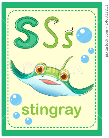 Educational Alphabet Flashcard for Letter S with Stingray Illustration Educational Alphabet Flashcard for Letter S with Stingray Illustration 140313213