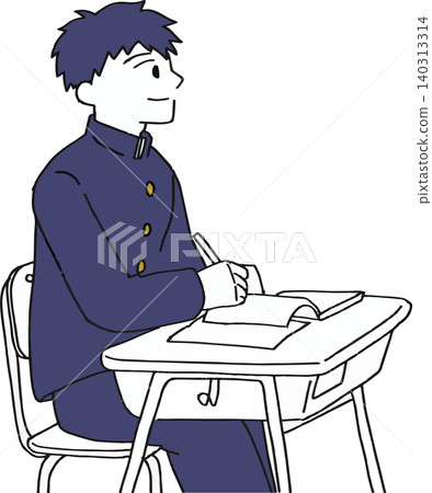 一幅插圖(兩種顏色,簡潔),描繪了一名國中男生認真準備高中入學考試並參加補習班的情景。 一幅插圖(兩種顏色,簡潔),描繪了一名國中男生認真準備高中入學考試並參加補習班的情景。 140313314