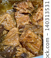 Close up of delicious stewed pork meats with thick sauce. 140313531