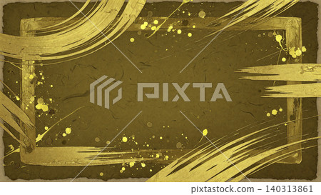 A modern Japanese background featuring a bright gold calligraphy frame on antique gold washi paper. A modern Japanese background featuring a bright gold calligraphy frame on antique gold washi paper. 140313861
