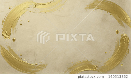 A luxurious Japanese-style background featuring golden washi paper and a dynamic, bold gold brushstroke frame. A luxurious Japanese-style background featuring golden washi paper and a dynamic, bold gold brushstroke frame. 140313862