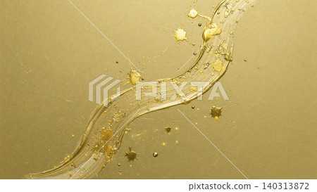 A modern Japanese design featuring a matte gold leaf background with dynamic, shimmering golden S-shaped brushstrokes. 140313872