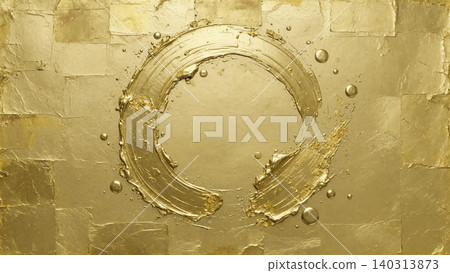 A Japanese-style background featuring artistic golden circular brushstrokes against a gold leaf background. 140313873
