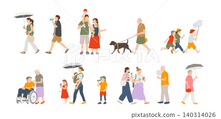 Summer People Set: Parent and Child, Child, Senior, Dog Walking, Outing Scenes Summer People Set: Parent and Child, Child, Senior, Dog Walking, Outing Scenes 140314026