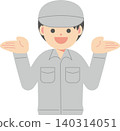 A man in work clothes with his arms outstretched. 140314051