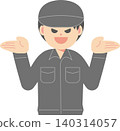 A bad man in work clothes with his arms outstretched 140314057