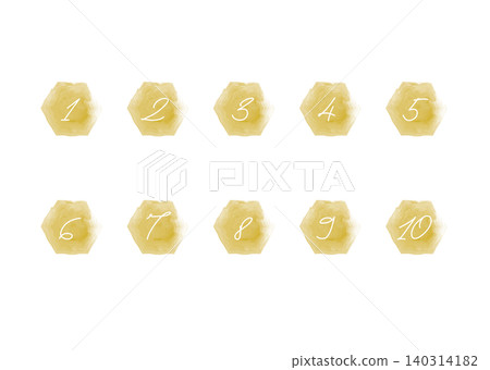手繪風格六角形數位圖示集 1-10 金色 手繪風格六角形數位圖示集 1-10 金色 140314182