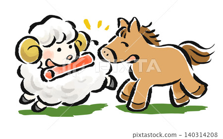 The zodiac signs of the Horse and Sheep are passing the baton from the Year of the Horse to the Year of the Sheep. The zodiac signs of the Horse and Sheep are passing the baton from the Year of the Horse to the Year of the Sheep. 140314208