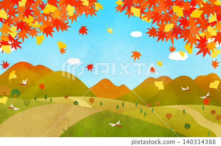 Autumn foliage and ginkgo tree landscape illustration 1_horizontal Autumn foliage and ginkgo tree landscape illustration 1_horizontal 140314388