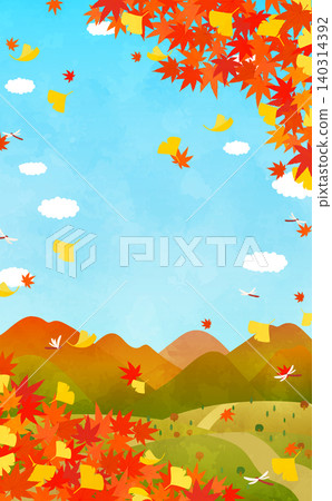 Autumn foliage and ginkgo tree landscape illustration 2_vertical Autumn foliage and ginkgo tree landscape illustration 2_vertical 140314392