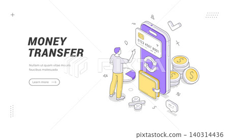 Money Transfer Mobile Payment Isometric Web Banner Template Vector Illustration Money Transfer Mobile Payment Isometric Web Banner Template Vector Illustration 140314436