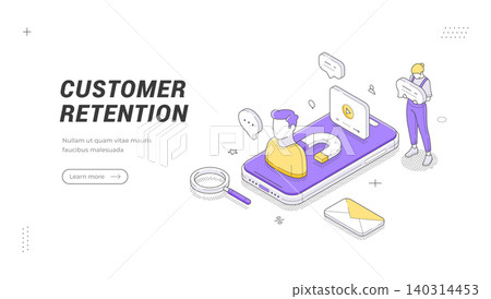 Customer Retention Marketing Strategy Isometric Web Banner Template Vector Illustration Customer Retention Marketing Strategy Isometric Web Banner Template Vector Illustration 140314453
