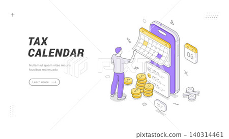 Tax Calendar Financial Planning Concept Isometric Banner Vector Illustration Template Tax Calendar Financial Planning Concept Isometric Banner Vector Illustration Template 140314461