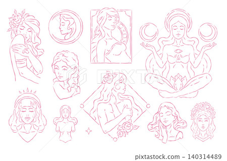 A Whimsical Vector Illustration Set Of Divine Feminine And Mystic Woman Icons A Whimsical Vector Illustration Set Of Divine Feminine And Mystic Woman Icons 140314489
