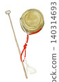 Watercolor illustration of a Japanese musical instrument, a gong (kane). [Hand-drawn] White background, cutout, with space for copying. 140314693