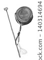 Watercolor illustration of a Japanese musical instrument, a cymbal (kane), in monochrome. [Hand-drawn] White background, cutout, with space for copying. 140314694