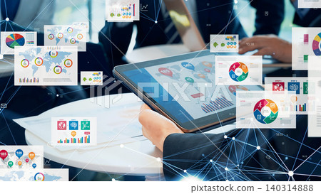 Group of multinational business people meeting and business data 140314888