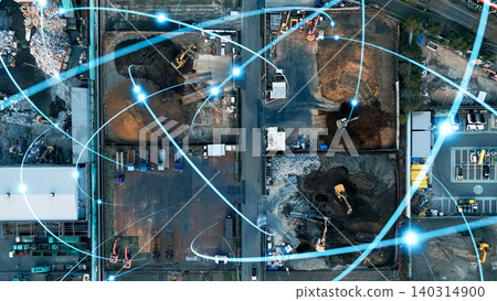 Construction site and communication network: drone aerial photography Construction site and communication network: drone aerial photography 140314900