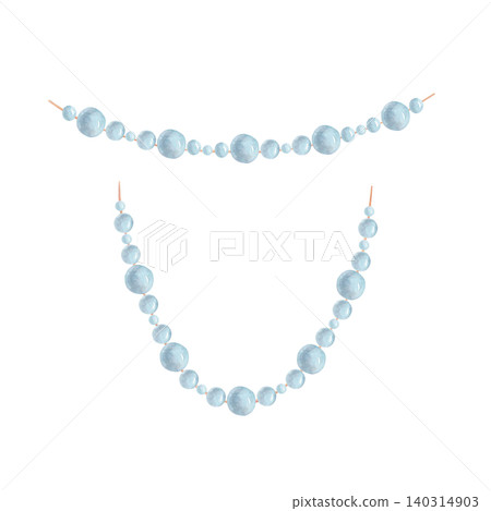 Hand drawn watercolor blue pearl garlands isolated illustration. Festive beads decoration. Holiday collection for Christmas decor Hand drawn watercolor blue pearl garlands isolated illustration. Festive beads decoration. Holiday collection for Christmas decor 140314903