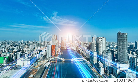 無人機航拍一條穿越現代城市通往未來的道路 140314907
