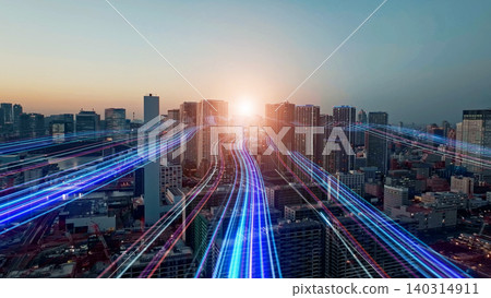 A road through a modern city leading to the future - drone aerial photography A road through a modern city leading to the future - drone aerial photography 140314911