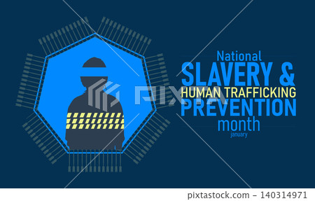 National Slavery and Human Trafficking Prevention Month Poster Banner and Background Design Template with Awareness Ribbon Silhouette and Support Message for Human Rights Protection Safety Advocacy 140314971