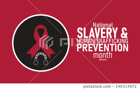 National Slavery and Human Trafficking Prevention Month Poster Banner and Background Design Template with Awareness Ribbon Silhouette and Support Message for Human Rights Protection Safety Advocacy 140314972