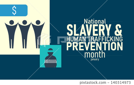 National Slavery and Human Trafficking Prevention Month Poster Banner and Background Design Template with Awareness Ribbon Silhouette and Support Message for Human Rights Protection Safety Advocacy 140314973