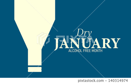 Dry January Poster Banner and Background Design Template with No Alcohol Symbol Glass Icon and Healthy Lifestyle Illustration for Sobriety Challenge Wellness Motivation and Addiction Awareness 140314974