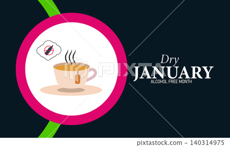 Dry January Poster Banner and Background Design Template with No Alcohol Symbol Glass Icon and Healthy Lifestyle Illustration for Sobriety Challenge Wellness Motivation and Addiction Awareness 140314975