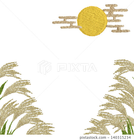 [Pampas Grass and Moon Frame] Hand-embroidered illustration material 140315234